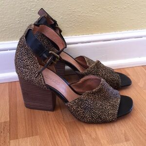 Madewell Open-Toe Block Heel Ankle Strap Sandal in Cream Speckle Pattern -Size 7